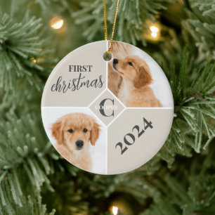 Puppy Eerste Kerstmis 2 Foto Keramisch Ornament