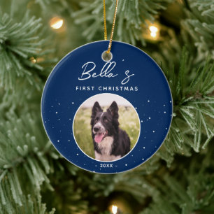 Puppy Eerste Kerstmis Border Collie Hond Foto Keramisch Ornament