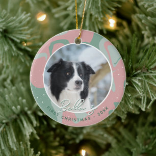 Puppy Eerste Kerstmis Border Collie Hond Foto Keramisch Ornament