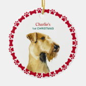 Puppy Eerste Kerstmis Custom Airedale Terrier Keramisch Ornament (Voorkant)