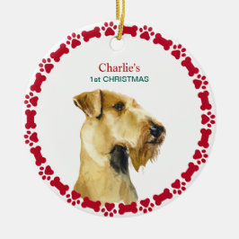 Puppy Eerste Kerstmis Custom Airedale Terrier Keramisch Ornament