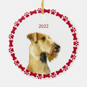 Puppy Eerste Kerstmis Custom Airedale Terrier Keramisch Ornament (Achterkant)