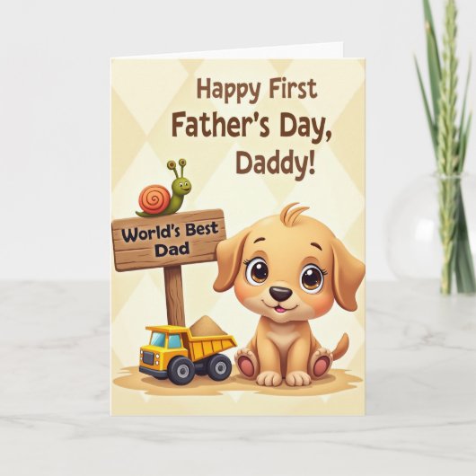 Puppy Eerste Vaderdag Kaart (Voorkant)