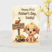 Puppy Eerste Vaderdag Kaart (Gele Bloem)