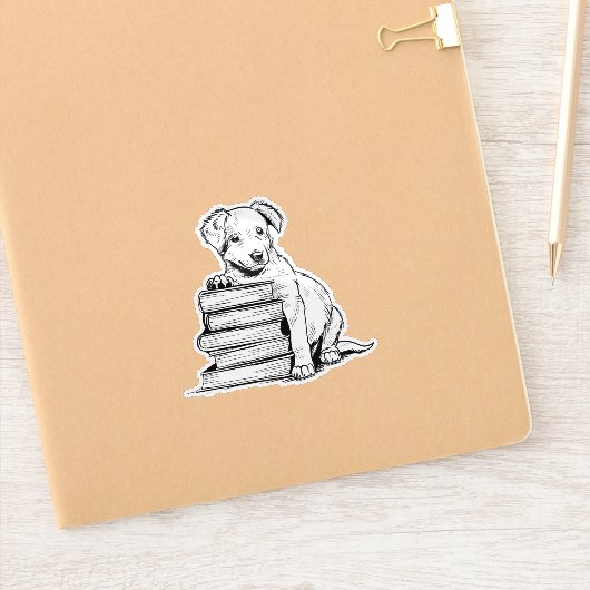 Puppy en boeken sticker (Notitieboek)