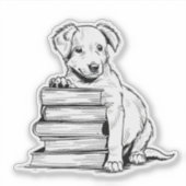 Puppy en boeken sticker (Voorkant)