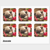 Puppy en cadeaudoos vierkante sticker (Vel)