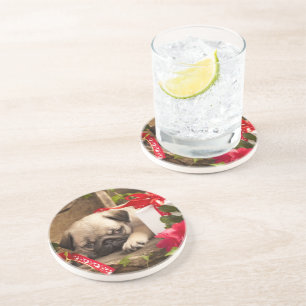 Puppy en cadeaudoos zandsteen onderzetter