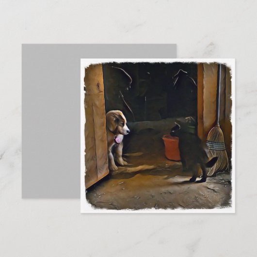 Puppy en kat Notecard. Notitiekaartje (Voorkant / Achterkant)