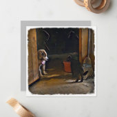 Puppy en kat Notecard. Notitiekaartje (Voorkant / Achterkant in situ)