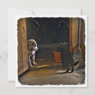 Puppy en kat Notecard. Notitiekaartje