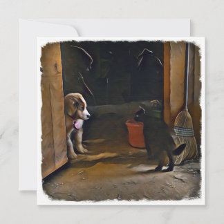 Puppy en kat Notecard. Notitiekaartje