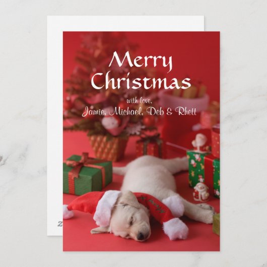 Puppy en Kerstmis 2 van het golden retriever Feestdagenkaart (Voorkant / Achterkant)