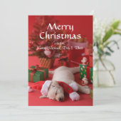 Puppy en Kerstmis 2 van het golden retriever Feestdagenkaart (Staand voorkant)