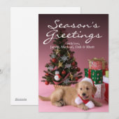 Puppy en Kerstmis 3 van het golden retriever Feestdagenkaart (Voorkant / Achterkant)
