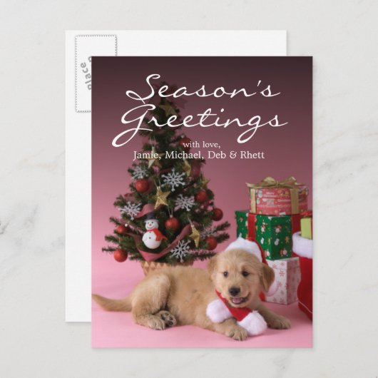 Puppy en Kerstmis 3 van het golden retriever Feestdagenkaart (Voorkant / Achterkant)