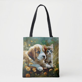 Puppy en kitten Canvas tas
