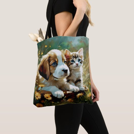 Puppy en kitten Canvas tas (Dichtbij)