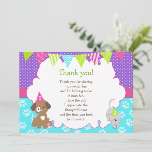 Puppy en Kitten Hartelijk dank voor uw kaart Paars (Staand voorkant)