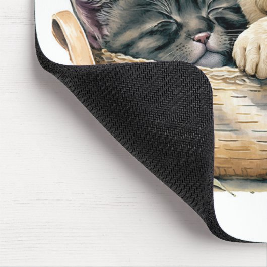 Puppy en kitten in mand muismat (Hoek)