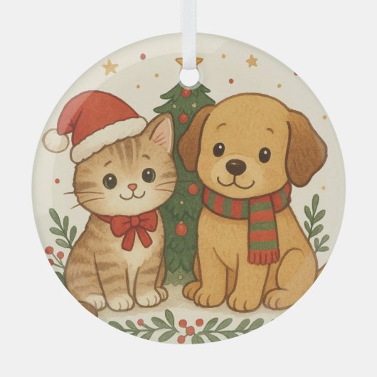 Puppy en kitten kerstsfeer glas ornament (Voorkant)