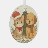 Puppy en kitten kerstsfeer glas ornament (Voorkant Rechts)