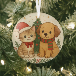 Puppy en kitten kerstsfeer glas ornament