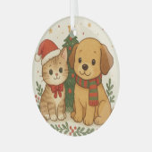 Puppy en kitten kerstsfeer glas ornament (Voorkant links)