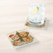 Puppy en kitten kerstsfeer glazen onderzetter (Schuin)