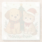 Puppy en kitten kerstsfeer glazen onderzetter (Achterkant)