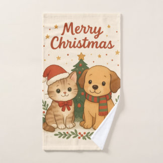 Puppy en kitten kerstsfeer handdoek