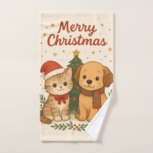 Puppy en kitten kerstsfeer handdoek (Handdoek)