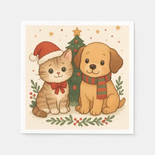 Puppy en kitten kerstsfeer servet (Voorkant)