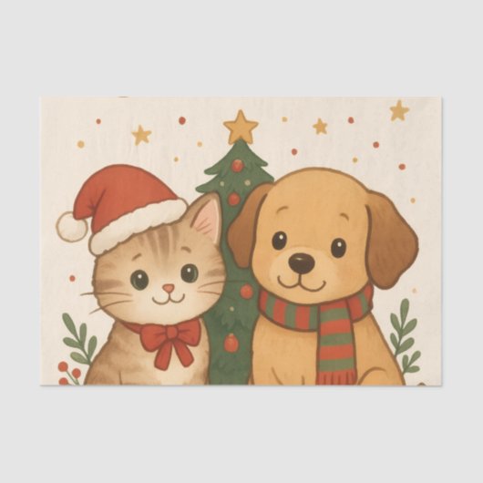Puppy en kitten kerstsfeer tissuepapier (Voorkant)