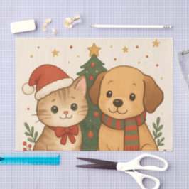 Puppy en kitten kerstsfeer tissuepapier