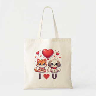 Puppy en kitten liefde hart tote bag
