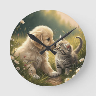 Puppy en Kitten Ronde Klok