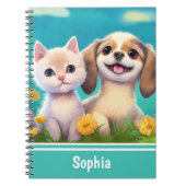 Puppy en kitten Schattigee gepersonaliseerde Kinde Notitieboek (Voorkant)
