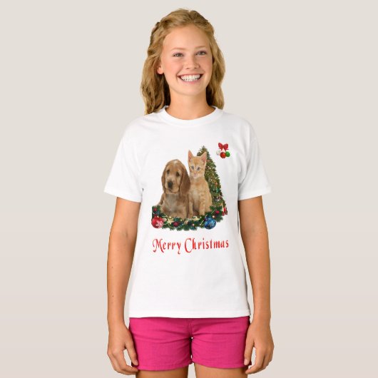 Puppy en Kittens Kerstmis T-shirt (Voorkant volledig)