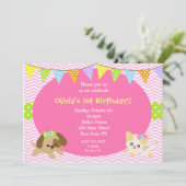 Puppy en Kitty Cat Dog Birthday-uitnodigingen Kaart (Staand voorkant)