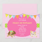Puppy en Kitty Cat Dog Birthday-uitnodigingen Kaart (Voorkant / Achterkant)