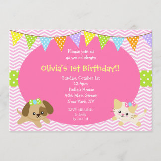 Puppy en Kitty Cat Dog Birthday-uitnodigingen Kaart