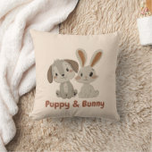 Puppy en konijn | Leuke dierenvrienden Decor voor Kussen (Deken)