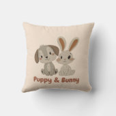 Puppy en konijn | Leuke dierenvrienden Decor voor Kussen (Achterkant)