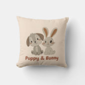 Puppy en konijn | Leuke dierenvrienden Decor voor Kussen (Voorkant)