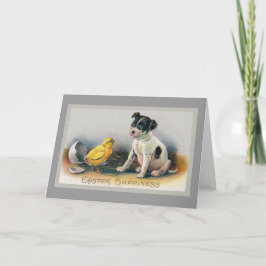 Puppy en kuiken  Pasen Feestdagen Kaart