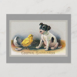 Puppy en kuiken  Pasen Feestdagenkaart