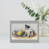 Puppy en kuiken  Pasen Feestdagenkaart (Staand voorkant)