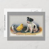 Puppy en kuiken  Pasen Feestdagenkaart (Voorkant / Achterkant)