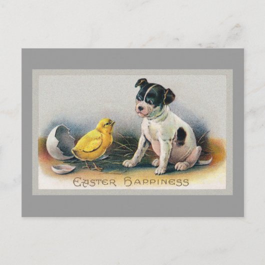 Puppy en kuiken  Pasen Feestdagenkaart (Voorkant)